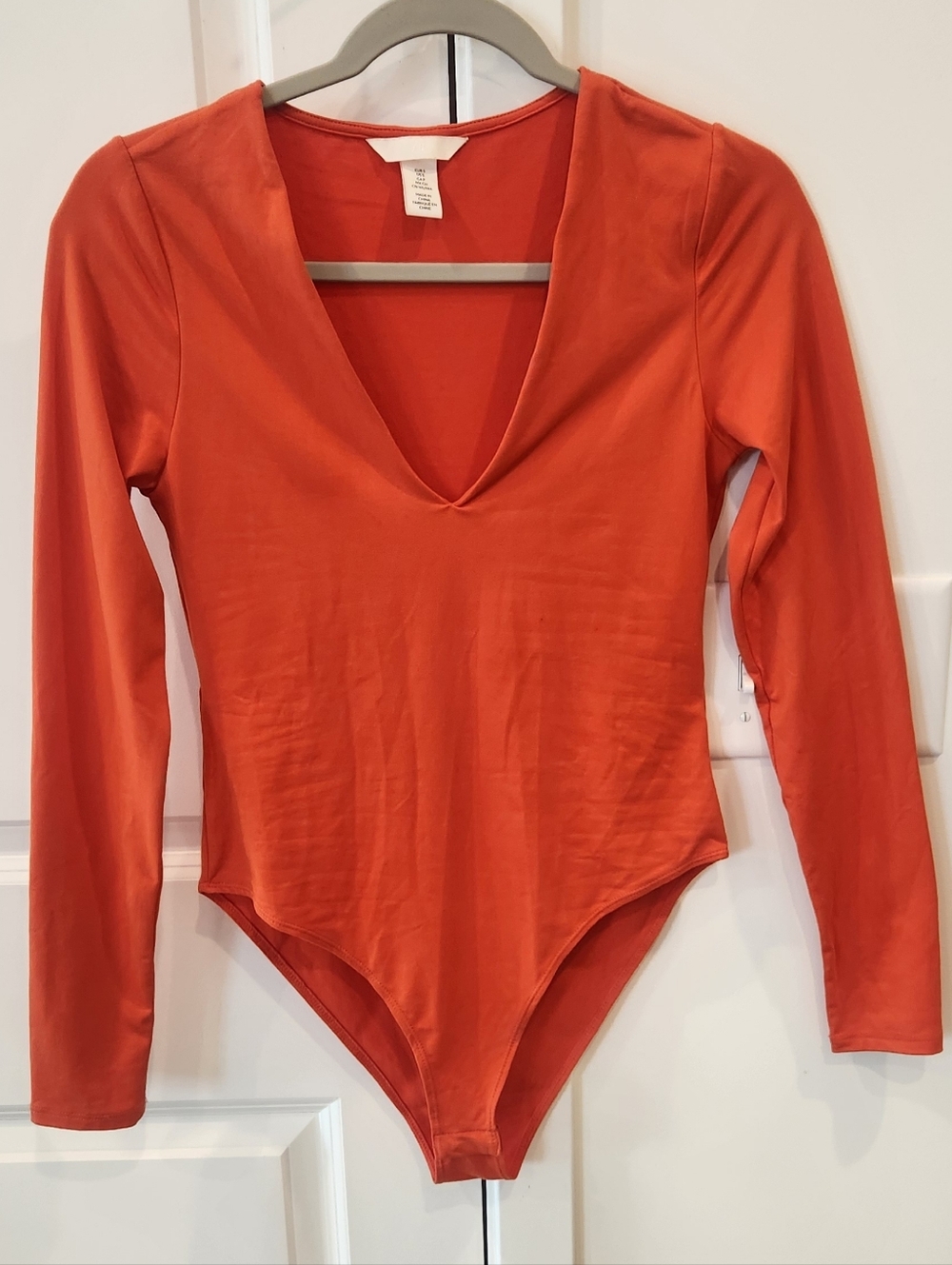 H&M Rust Orange Long-Sleeve V-Neck Bodysuit